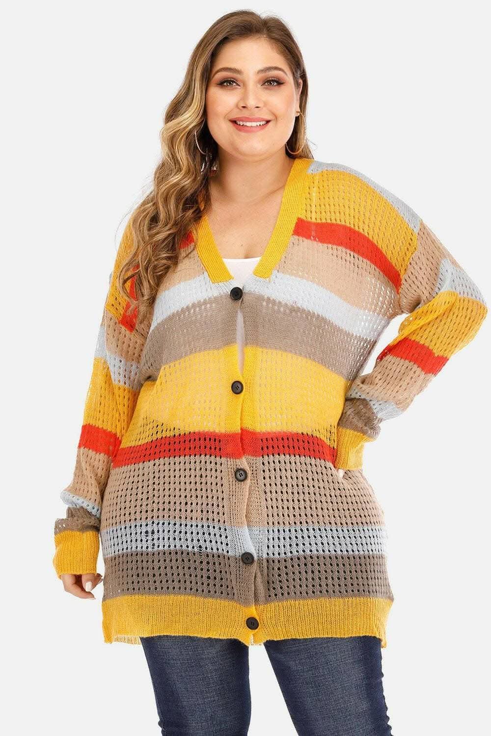 Chic plus size color block cardigan - Love Salve